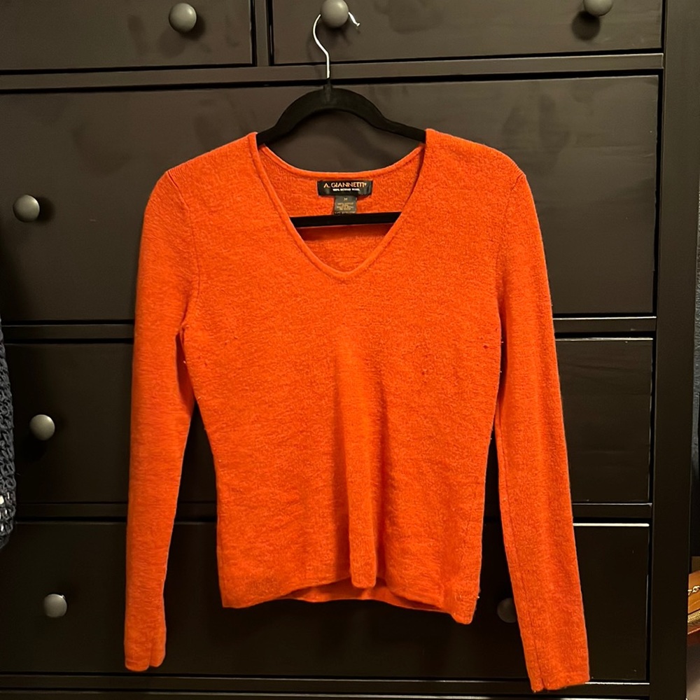 V-Neck Orange Wool Sweater